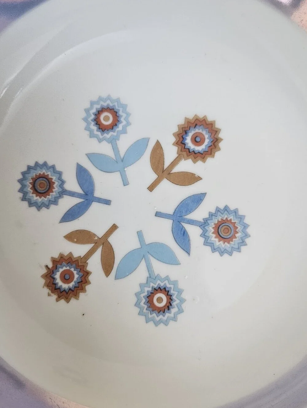 White Ceramic Serving Platter with Lavender Rim and Floral Motif